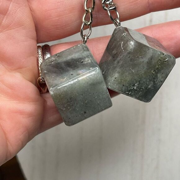 Labradorite cube keychain key ring flash 1” pendant chain NEW hand crafted - Picture 2 of 7